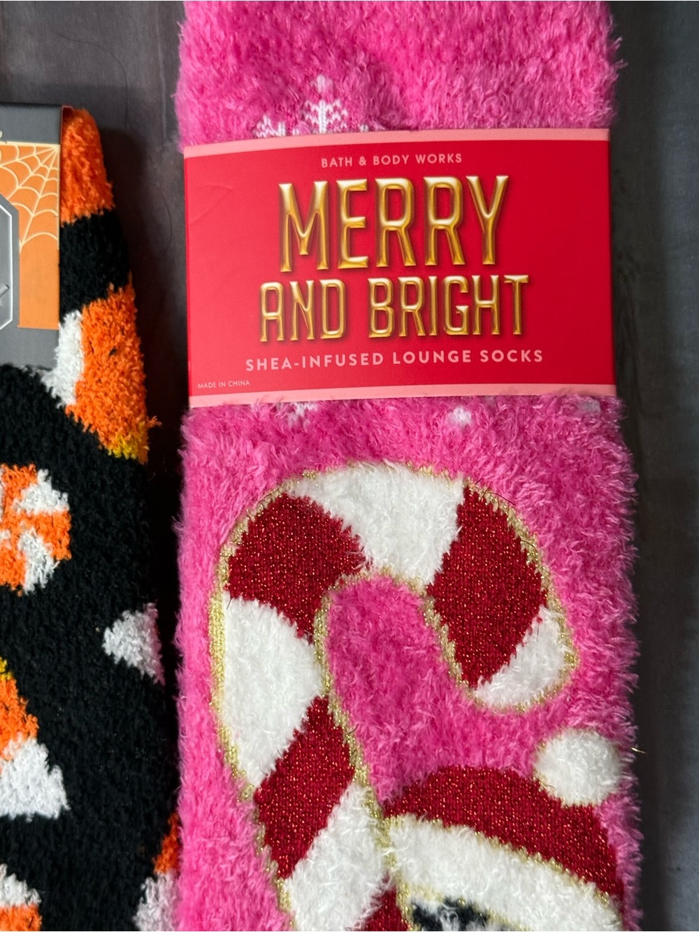 Shea Infused Penguin Candy Cain Socks Halloween Candy Corn 2 Pair NWT - Picture 11 of 11